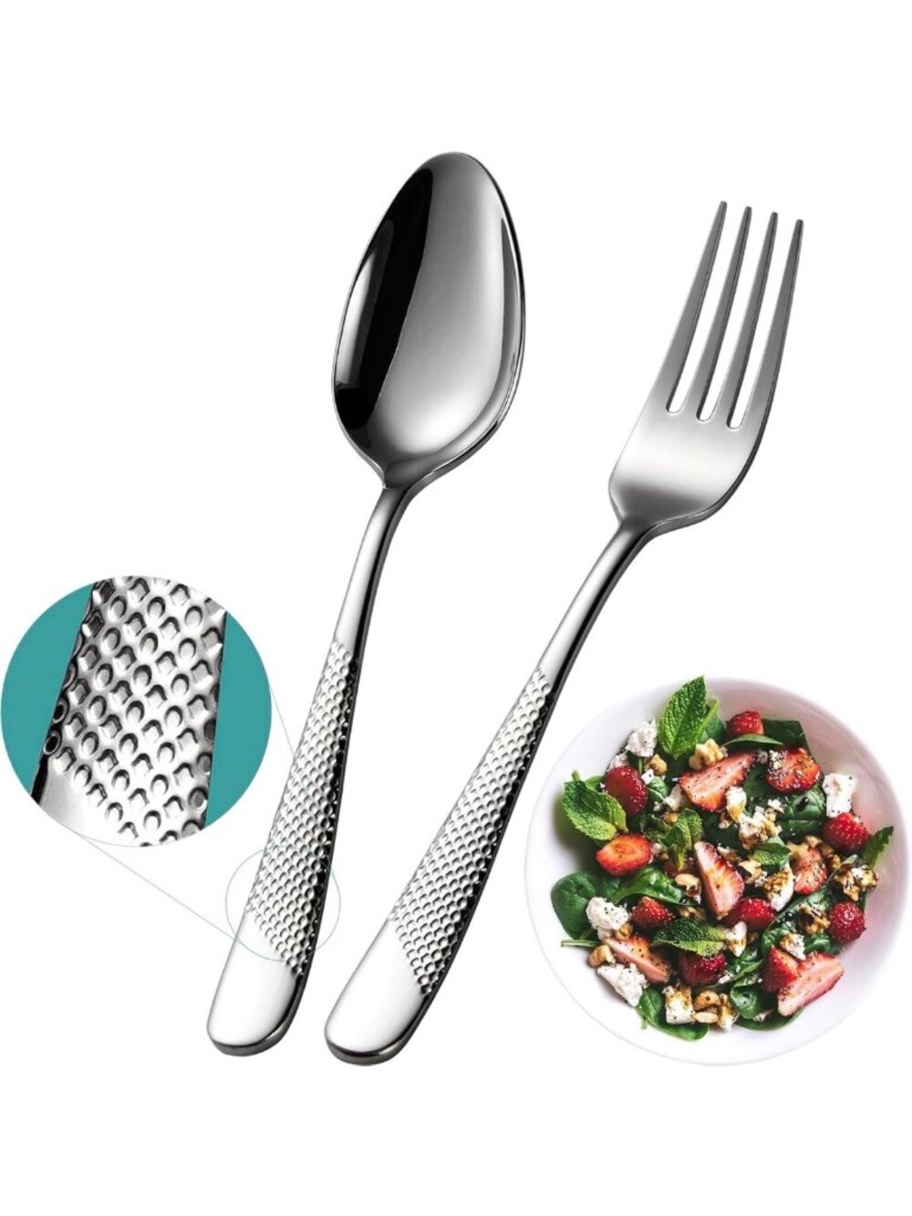 24-Piece Premium Stainless Steel Flatware Set - Hammered Forks & Spoons for Home